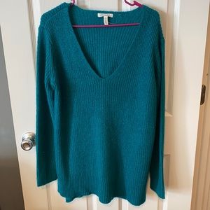 Shimmery knitted swoop-neck sweater